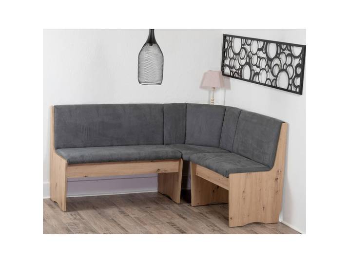 P & B Eckbank Duisburg Eckbank Titanic, Eiche Artisan, Grau, Uni, 3-Sitzer, seitenverkehrt montierbar, 165x89x125 cm, Truhe im Sitz, Esszimmer, Bänke, Eckbänke