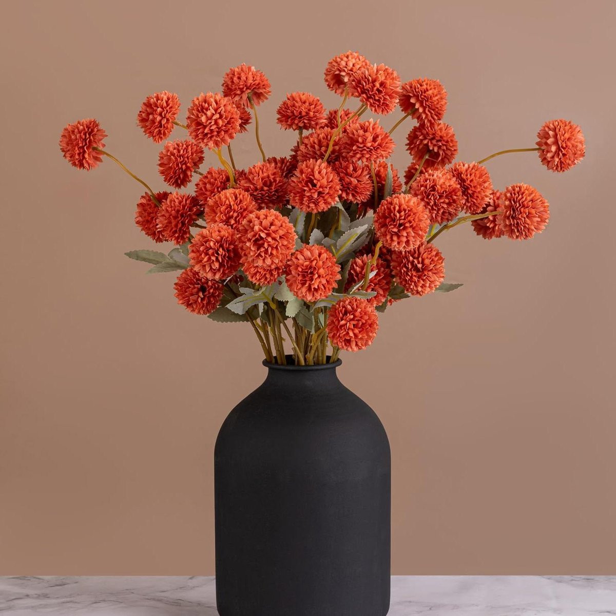 Kunstbloemen Kiku Chrysanten Zijde Herfst Decoratie Verbrand Oranje 55 cm