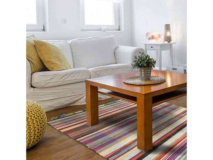 Tapis en laine à rayures gris et multicolore 140x200
