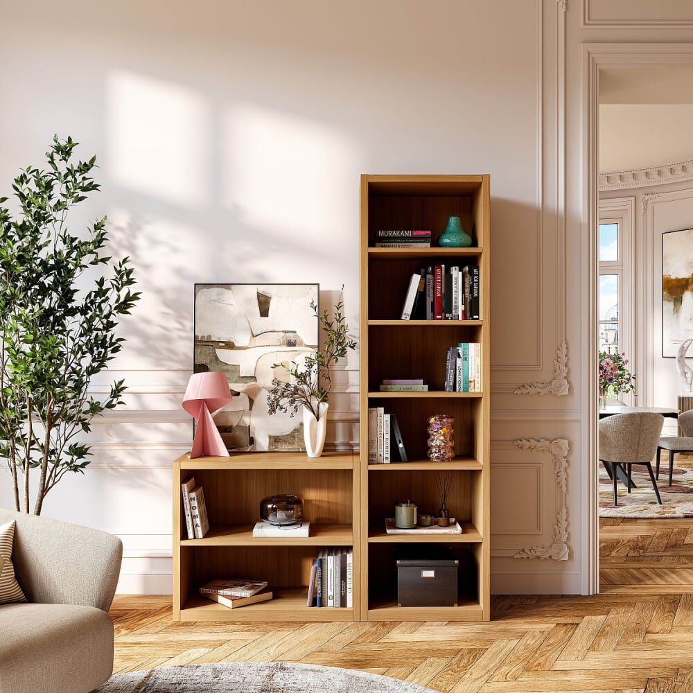 Habitat Bibliothèque basse en chêne - naturel Marron 100x85x44cm