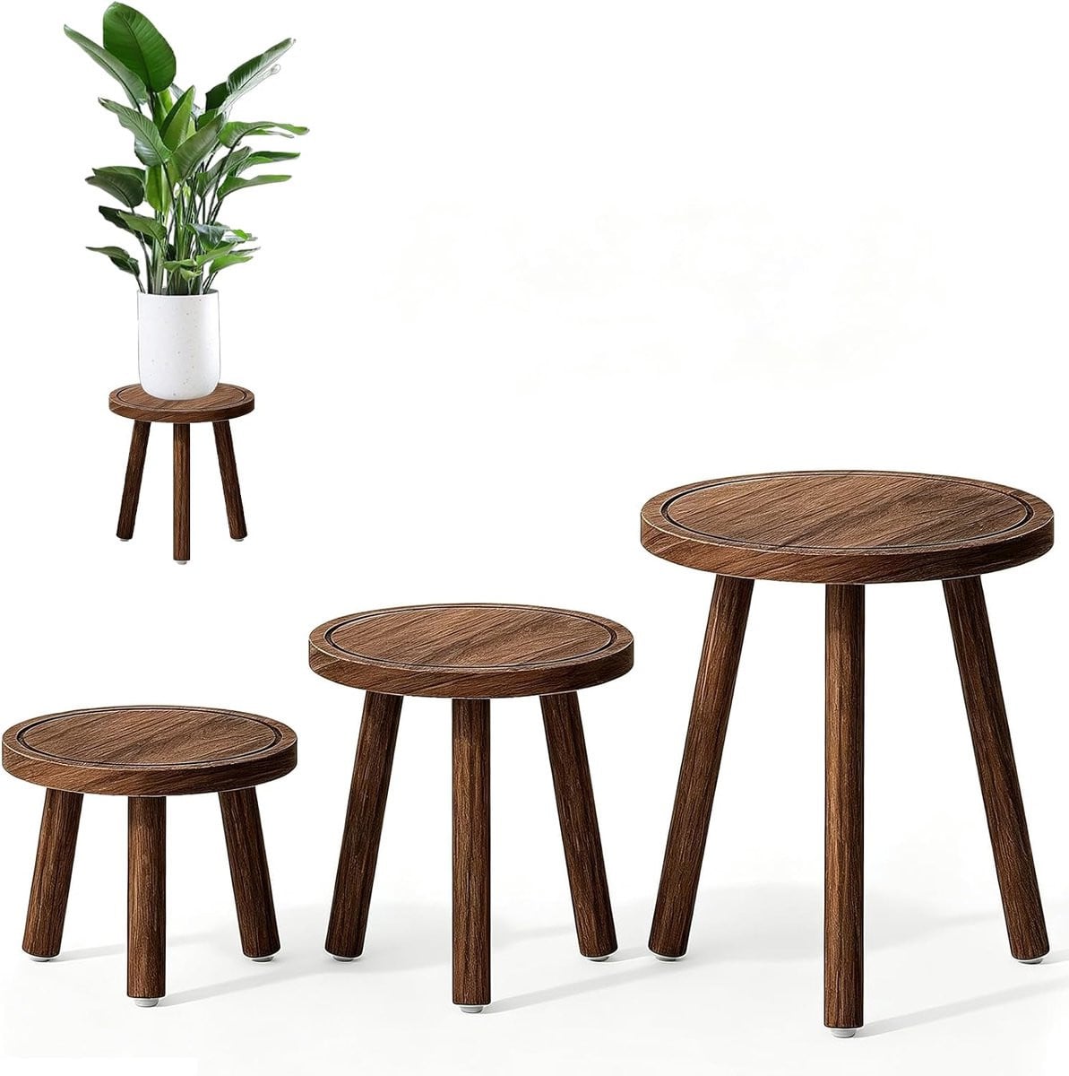 ShopVlot 3-delige houten plantenstandaard set