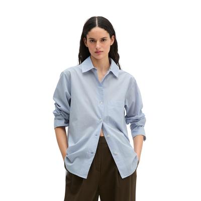 Langarmbluse MARC O'POLO, Damen, Gr. 36, blau (morning blau), Web, Obermaterial: 100% Baumwolle, regular fit normal, lange Manschette, Blusen, mit Schleifchen-Detail regular aus Baumwoll-Chambray