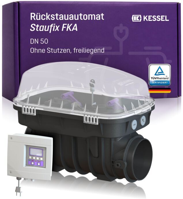 KESSEL Rückstauautomat Staufix FKA für fäkalienhaltiges Abwasser 84000 DN 100-200, freiliegend, ohne Stutzen, mit Comfort-Schaltgerät und motorischem Verschluss