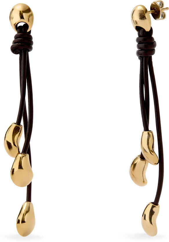 UNOde50 Pendientes largos con cuero y gotas bañadas en oro Dorado U