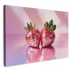 LEINWANDBILD Disco - Obst - Glitzer - Erdbeere Wohnzimmer Groß 120x80 cm