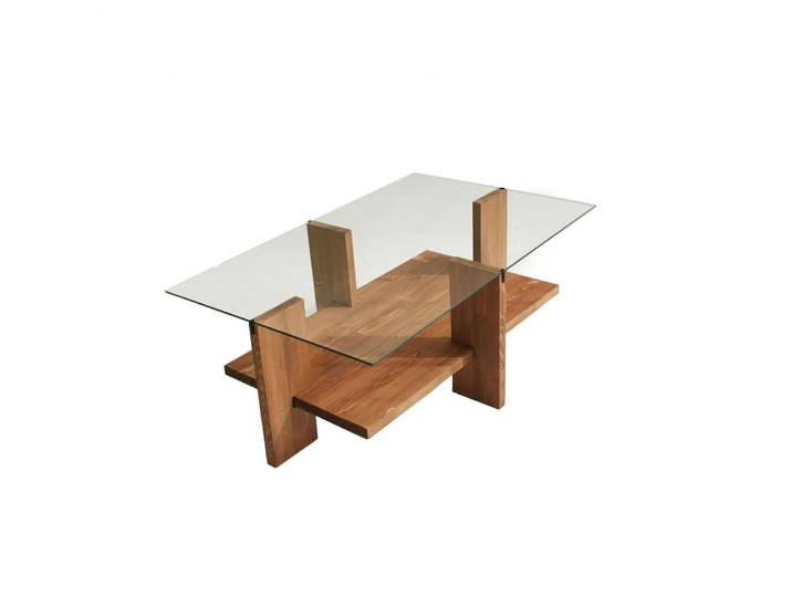 Table basse moderne bois et verre trempé