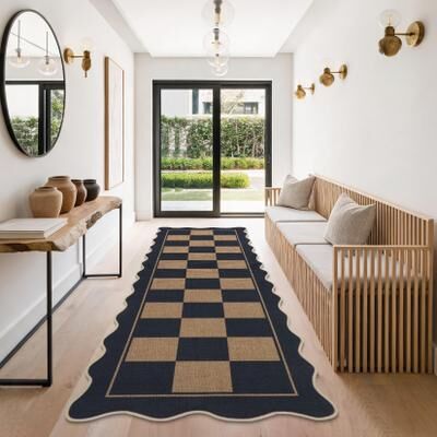 Garvee Modern Geometric Scalloped Easy Jute Area Rug