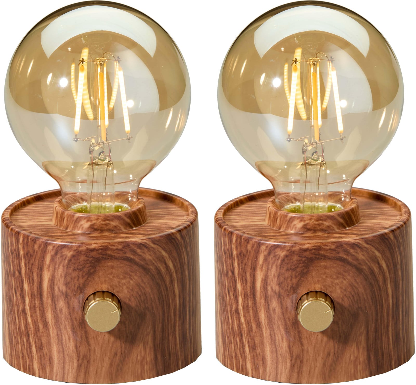 Northpoint Vintage LED-lamp met Edison-stijl, oplaadbaar via USB-C, dimbaar met draaiknop, walnootkleur, 2 stuks