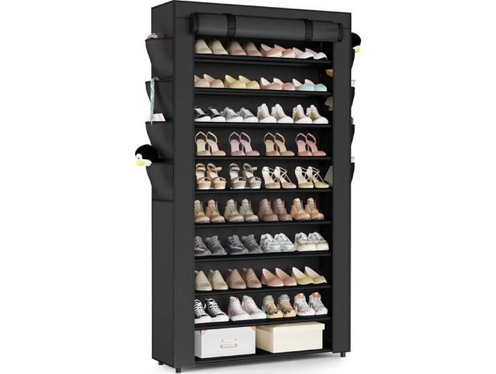 Étagère à chaussures 10 + 1 niveau avec couvercle 28 x 85 x 174 cm étagère à chaussures grande capacité étagère à chaussures