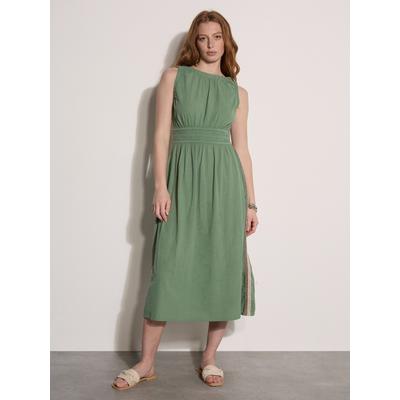 Midikleid APRICOT "Midi-Kleid mit Häkelspitze und Smokarbeit", Damen, Gr. XL (42), N-Gr, grün, gewebt, Obermaterial: 100% Baumwolle CO., uni, Modern, Kleider Midikleid, Smokarbeit
