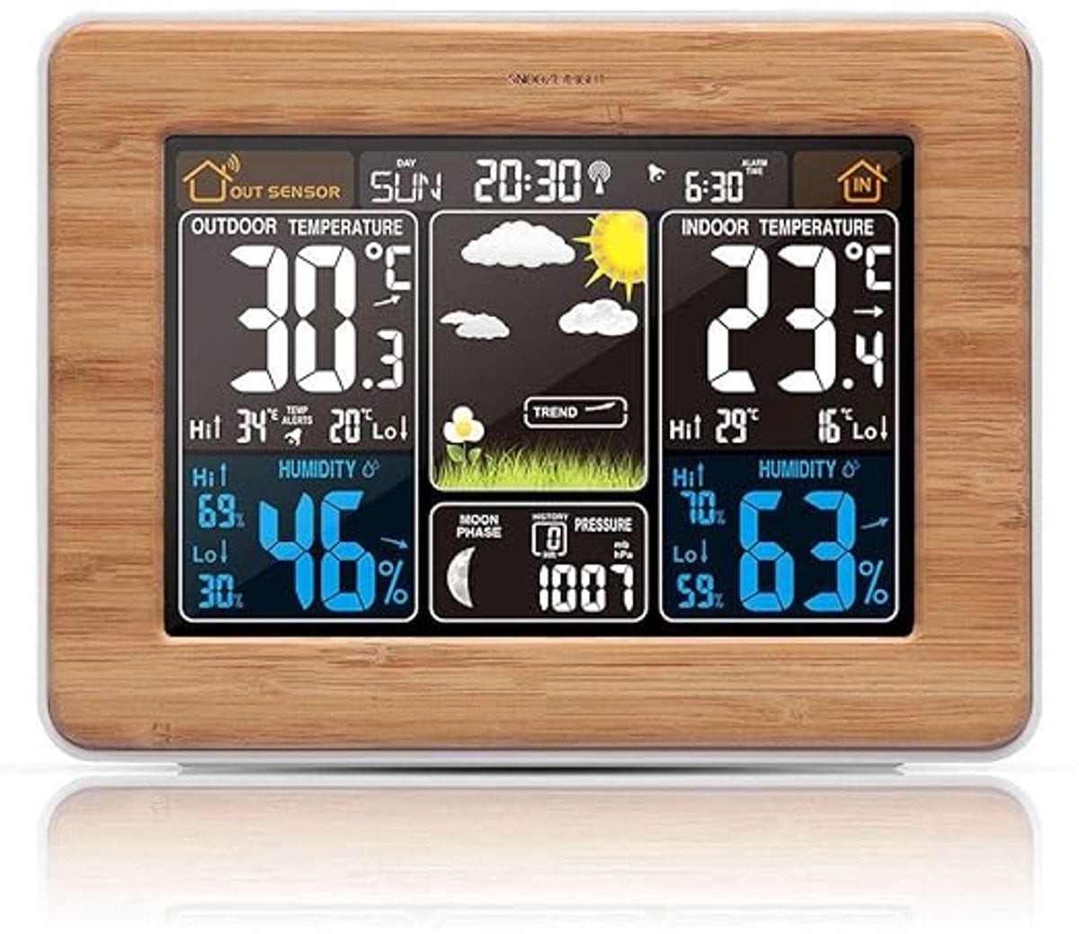 Draadloos Weerstation met Buitensensor - Digitale Thermometer en Hygrometer - Weersvoorspelling & Atoomklok - Beige