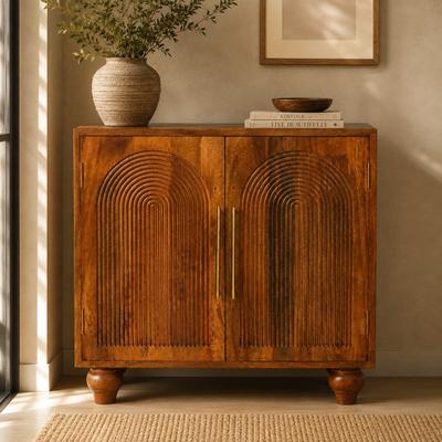 Artisan Furniture Solid Wood Arco Groove Cabinet, 2 Doors, Brown