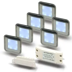ARGOSeasy - SET: 6x LED (Boden-)Einbaustrahler Edelstahl quadratisch IP54 kaltweiß + Netzteil