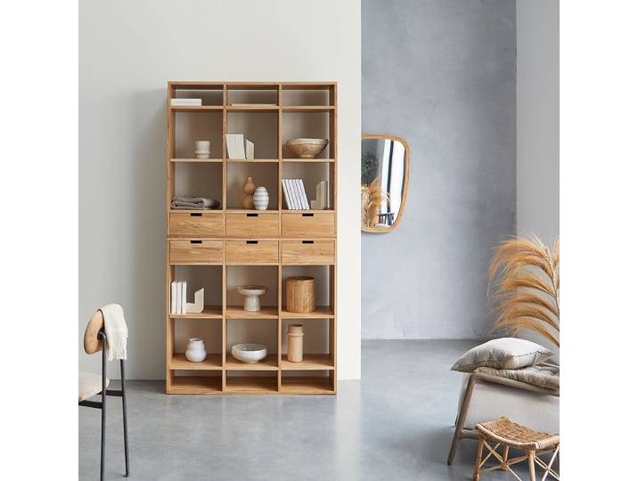 Hohes Bücherregal aus Eichenholz massiv - Natur - Oak