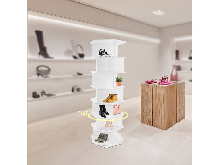 360 ° Étagère à chaussures rotative tour 7 niveaux étagère de rangement pour chaussures blanc élégant planches en PVC étagère à chaussures chaque niveau a 3 compartiments