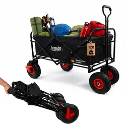 Lemodo Bollerwagen faltbar, Handwagen mit 120 kg Zuladung, Leiterwagen mit Luftreifen, schwarz