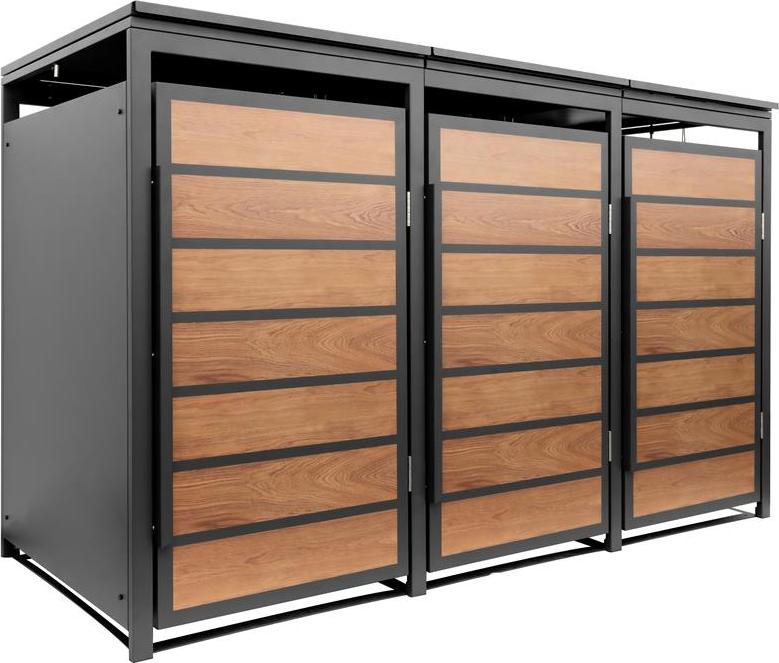 Mülltonnenbox Müllbox Mülltonnenverkleidung 3 Türen Anthrazit mit Holzdekor Box