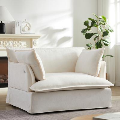 Oversized Accent Chair with Dual-Port Charging, Modern Design Base&Armrest, Throw Pillows