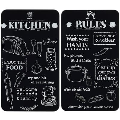 Herd-Abdeckplatte MAXIMEX "Universal Modell KITCHEN RULES", schwarz-weiß (schwarz, weiß), B:30cm L:52cm, Glas, Kunststoff, Herdabdeckplatten, für Induktions-, Glaskeramik-, Elektro- und Gasherde, höhenverstellbar, 2er Set