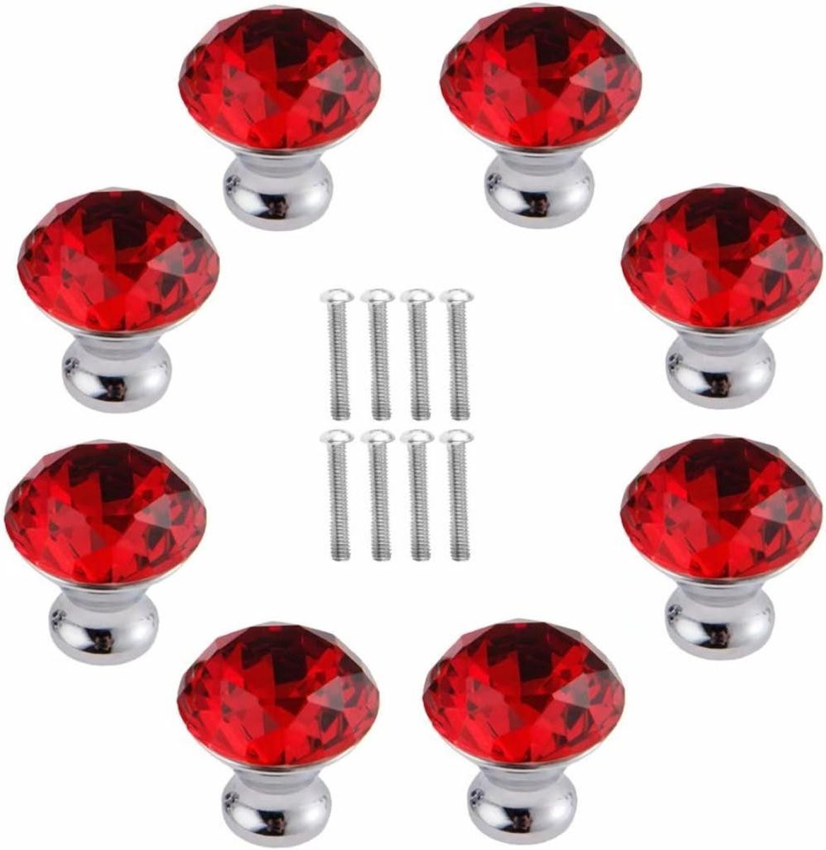 Rode Kristallen Meubelgrepen - Diamant Geslepen Kastknoppen - 30 mm