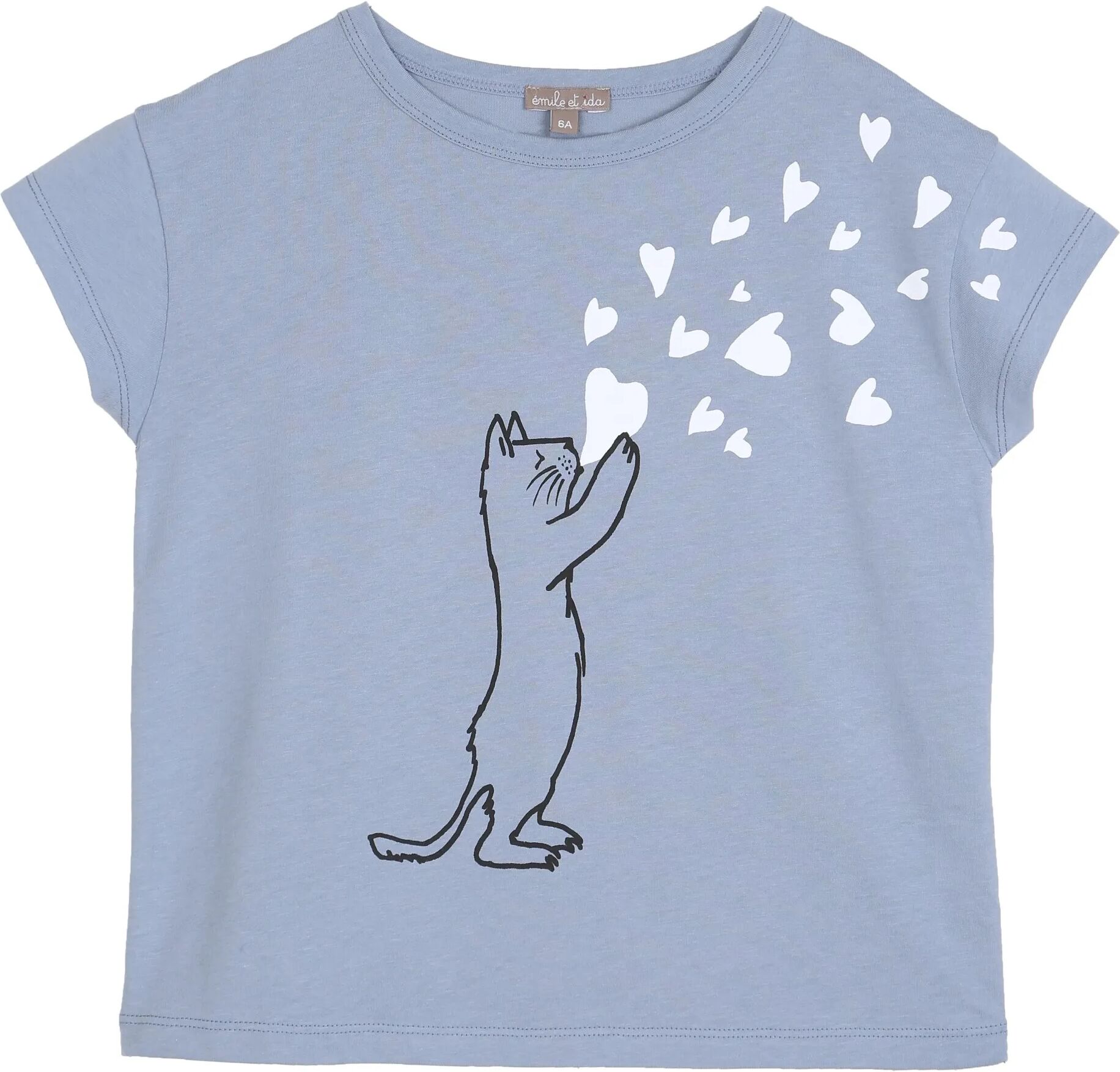 Emile et Ida T-shirt Chat Cœurs Bleu 3 mois