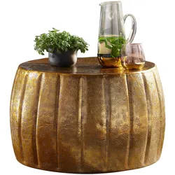 COUCHTISCH Rund Orientalisch in Goldfarbenem Aluminium, 60x36x60 cm