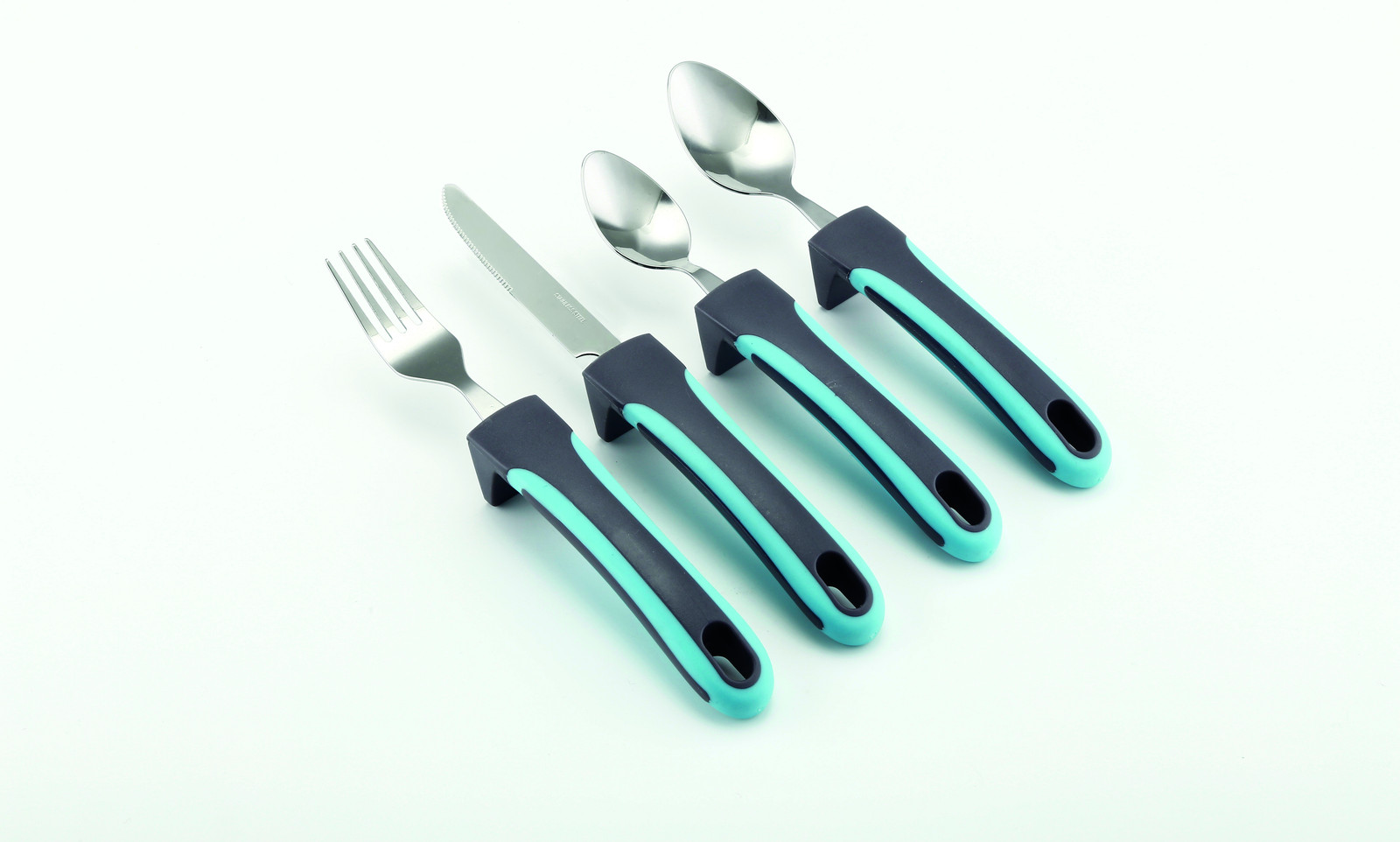 Sundo-Homecare Ergonomische bestekset - 4 delig - Grijs/Turquoise