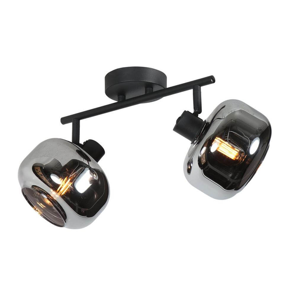 Steinhauer Tenebris dubbele plafondlamp zwart met glas en aluminium B: 33 cm, D: 22 cm, H: 12 cm