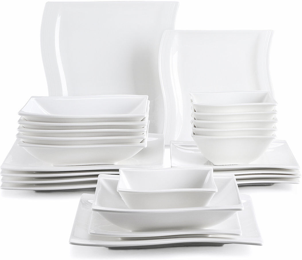 MALACASA 16-Piece Ivory White Porcelain China Dinnerware Set, Service For 4 Ivory;White 16