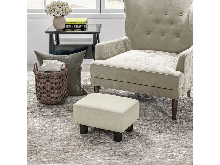 HOMCOM Pouf Tabouret Bas Tissu Lin 40x30x24cm Beige 110Kg