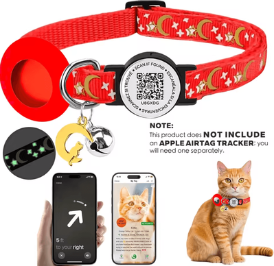 Inspire Curations SafeTrack AirTag Pet Collar With Glow Holder & QR Tag red(no Tracker) no Airtag Locator