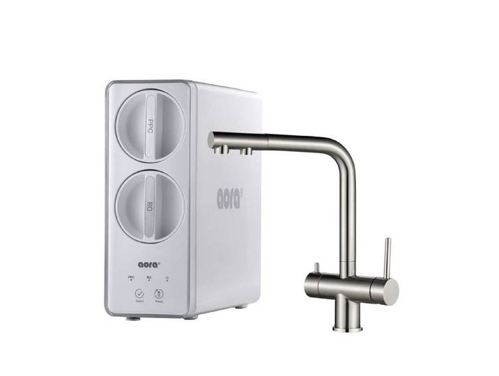 AORA Wasserhahn-Wasserfilter, Umkehrosmose 8-stufig, tanklos, inkl. NORA Pull-Out Edelstahl