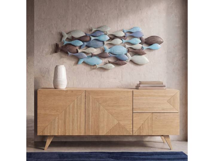 Wanddekoration: Fischschwarm aus Stahl, 71 x 26 cm