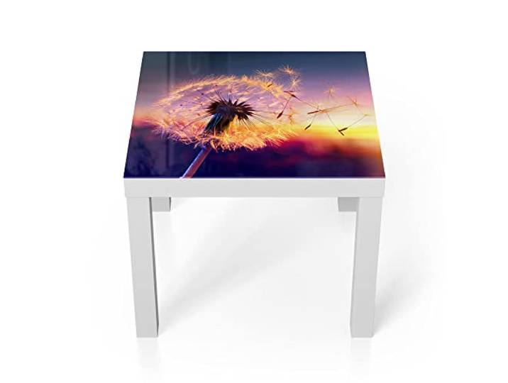 DEQORI Glastisch weiß klein 55x55 cm Motiv Pusteblume im Abendlicht ausgefallener Beistelltisch aus Glas Hochglanz Couchtisch fürs Wohnzimmer moderner Couch Tisch mit Design
