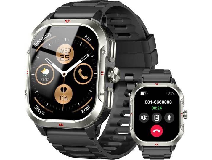 Jugeman V10 Zwart Smartwatch Militaire GPS, 2,06 HD Smartwatch voor Mannen Vrouwen, 100+ Sportmodi