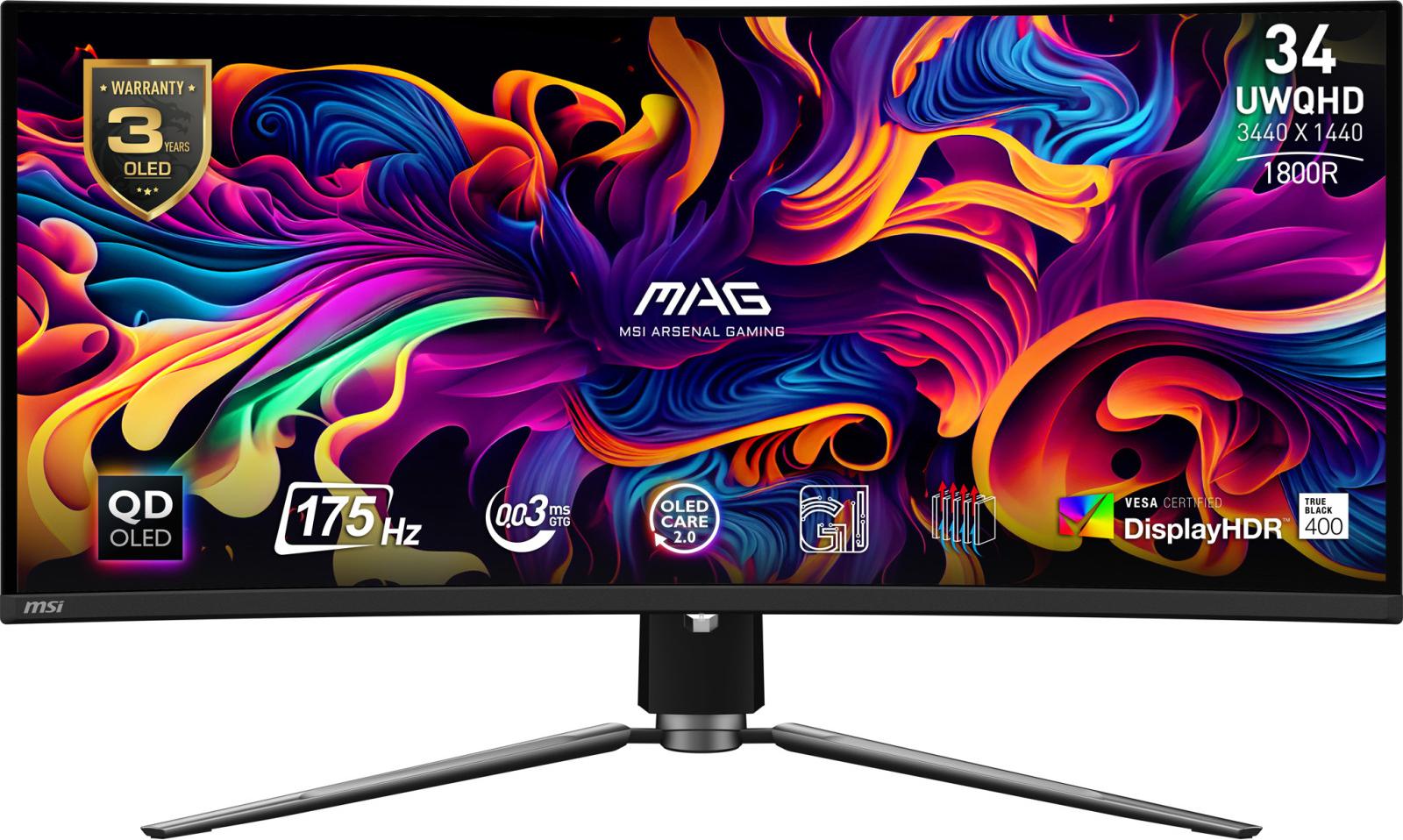 MSI MAG 341CQP QD-OLED, 86,4 cm (34"), 3440 x 1440 Pixel, UltraWide Quad HD, QD-OLED, 0,03 ms, Schwarz