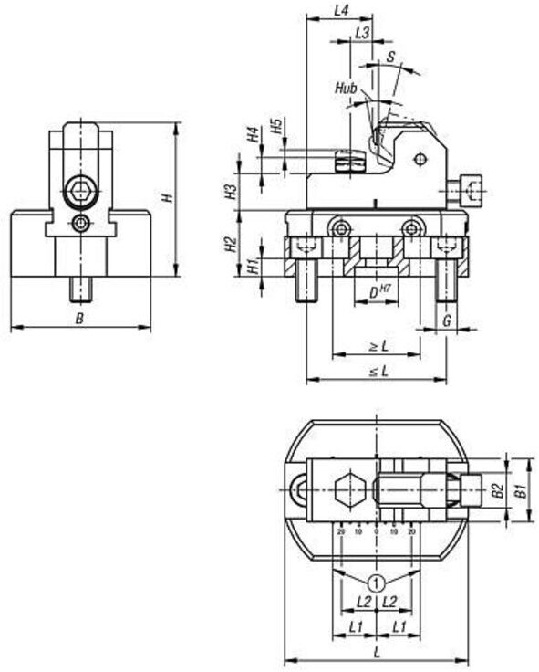 KIPP Spannelement mit Pendelauflage Systemgröße 16 130 x 100 x 116 Form B M16 Stahl (K2197.161301003)
