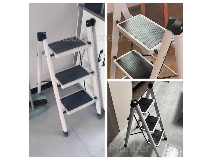 Chaise-échelle pliable 3 marches en acier carbone blanc, haute capacité de charge, pour cuisine et usage domestique, mini-échelle 2, 3 ou 4 marches, multi-usages