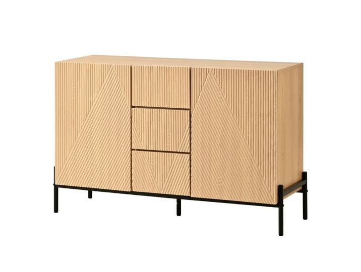 Buffet design en bois naturel à façades géométriques 115,5 cm