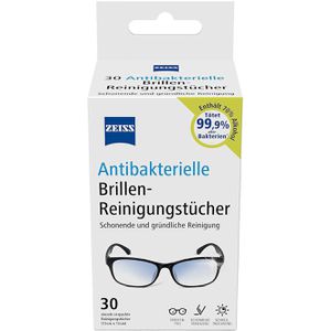 ZEISS Brillenputztücher antibakteriell, feucht, 13 x 15 cm, aus Zellstoff, 30 Stück