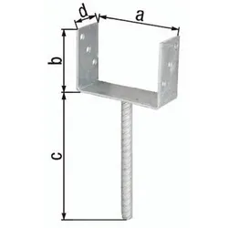 GAH Alberts U-Pfostenträger ETA-10/0210 71x100x200x60mm TZN m.Betonanker a.Riffelstahl - 214234