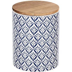 Wenko Vorratsdose Lorca 54095100, aus Keramik, 0,95 Liter, mit Bambusdeckel, blau-weiß, luftdicht