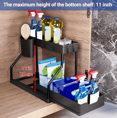 Inspire Picks 2 Tier Pull Out Under Sink Organizer Space Saving Cabinet Storage Drawer black B