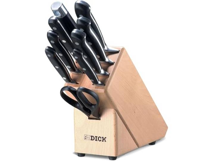 F. DICK Holzmesserblock Premier Plus 9-teilig (Messerblock aus Holz, Set inkl. Kochmesser, Tranchiermesser, Officemesser, Ausbeinmesser, Küchenschere, Fleischgabel + Wetzstahl) 88070000, 35 cm