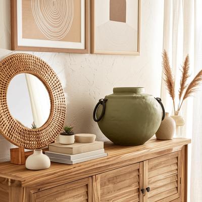Sagebrook Home Pottery Ecomix Vase with Handles Modern Boho Style Versatile Display