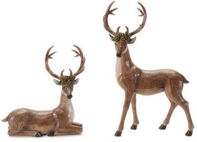 Melrose International Shimmering Deer Figures Brown Set of Two, Set of Two, Brown