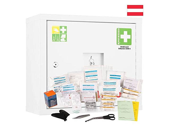 SÖHNGEN Söhngen Sanitätswandschrank JUNIORSAFE, weiß, mit Füllung Ö-Norm Z 1020 Typ 1 aus Stahl, Art.-Nr. 0503020 + 0390901 Erste Hilfe Schrank Verbandsschrank Sanitätswandschrank