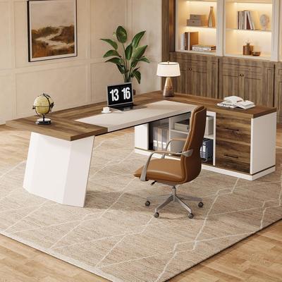 YUZHOU "78.7"" L-Shaped Executive Desk, Modern Office Desk with 55.1"" Storage Cabinet"