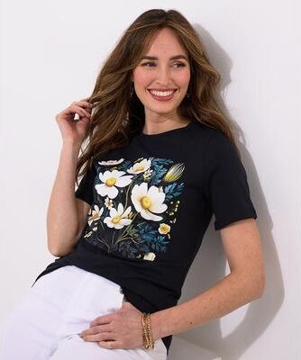 Plus Size Women's Cotton Slub Graphic Tee by Joe Browns in Fancy Floral (Size 1X)