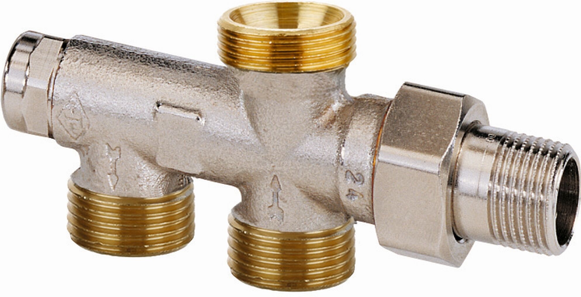 Heimeier Distributeur 2 tubes Duolux 3801-02.000 DN 15, avec obturation / préréglage, bronze nickelé